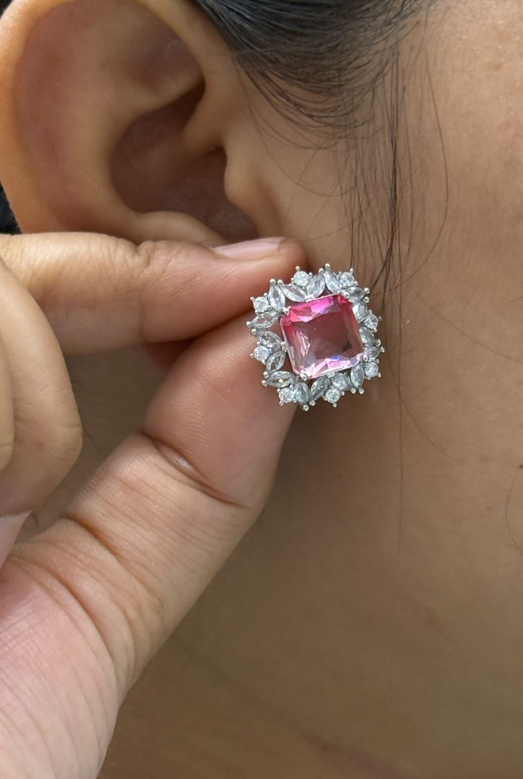 Blush Princess Cut Floral Studs