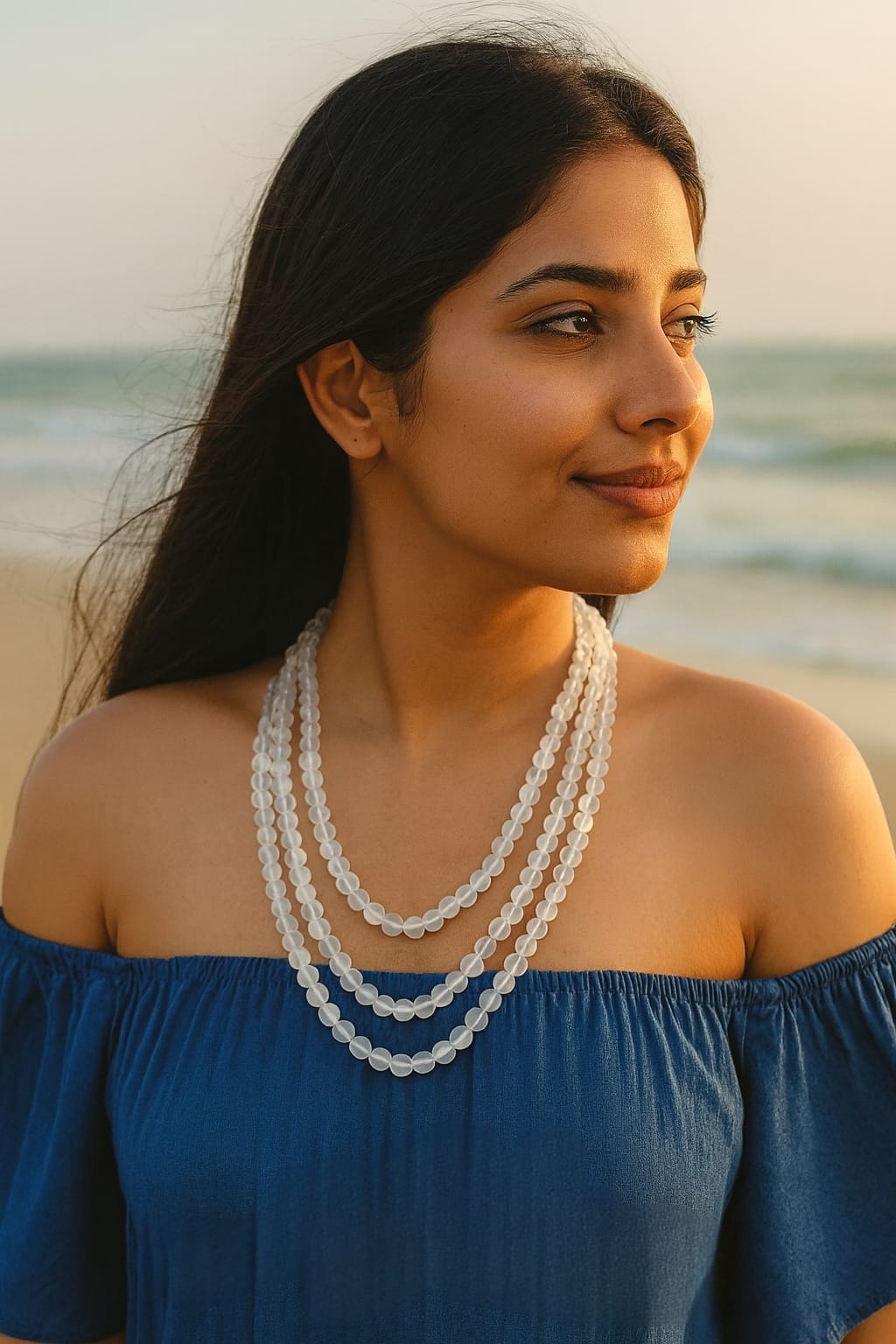 WHITE MISTICK ONYX BEADS THREE LAYER MALA FOR WOMEN