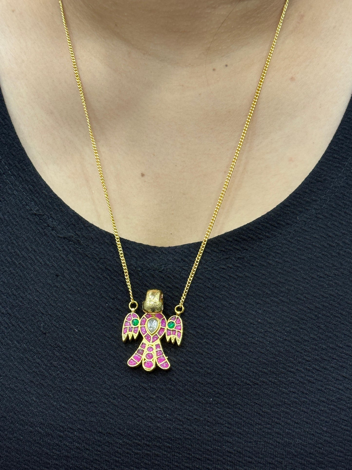 Gold Plated Multi color Bird Pendant