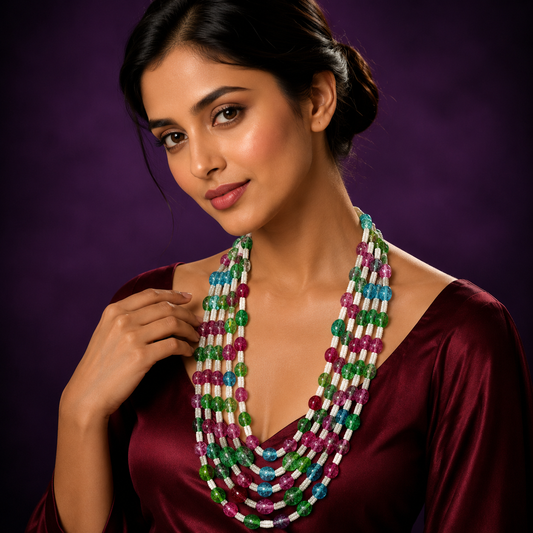 Zed stone  five layered multicolour necklace for women