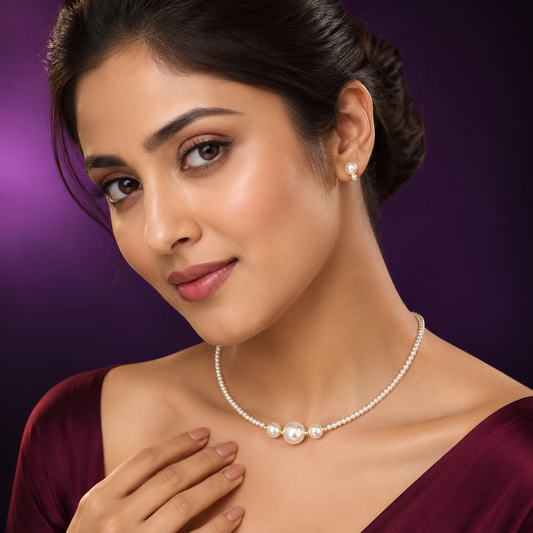 Fresh Water pearls with rice beads in brass necklace For Women