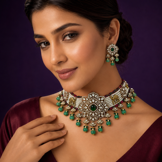 Beaded Broad Choker With Oversized Studs for woman
