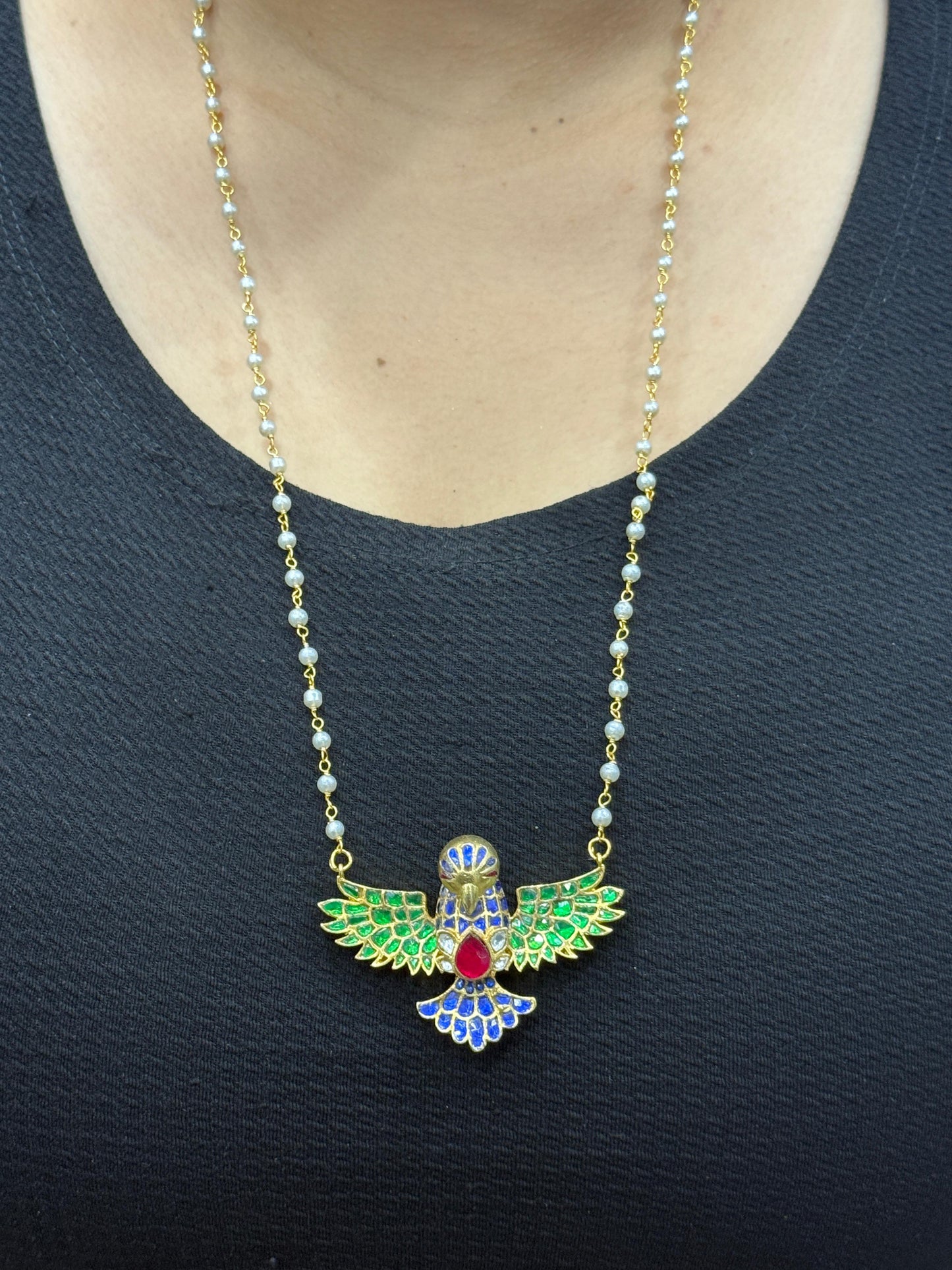 Multicoloured Gold Plated Jadau Pendant