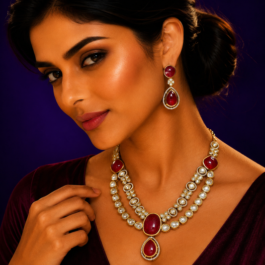 Double Layer Mossanite With Doublet Stones Necklace for woman