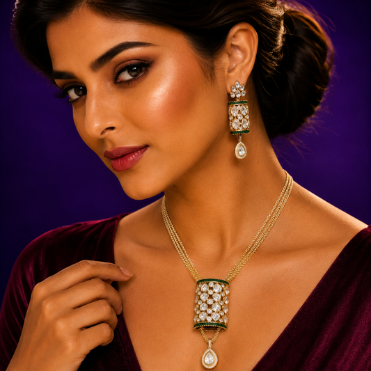 Long Chain Necklace With Broad Pendent Set for woman