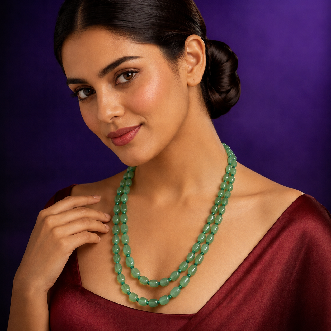 Mint beaded double layered mala for women