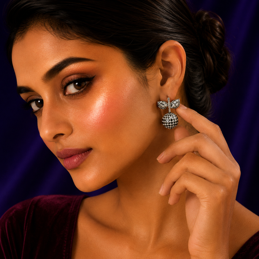 Cherry With Leaf In Invisible Setting Earring for woman