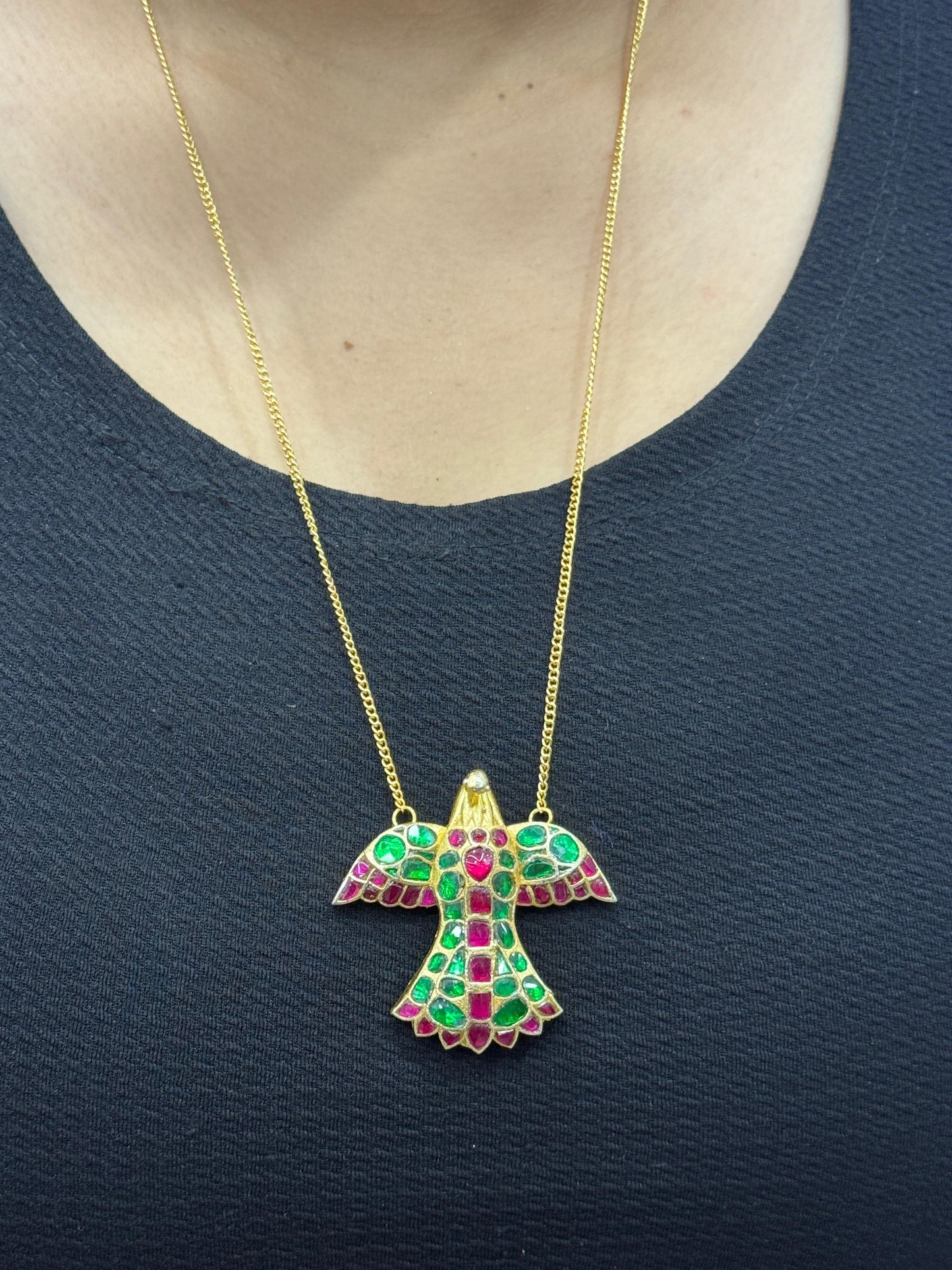 Gold Plated Eagle Jadau Pendant