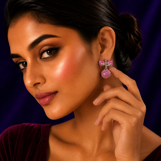 Cherry With Leaf In Invisible Setting Earring for woman