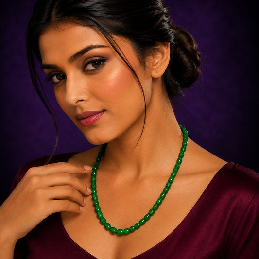 Single Layered Green Monalisa Beads Mala