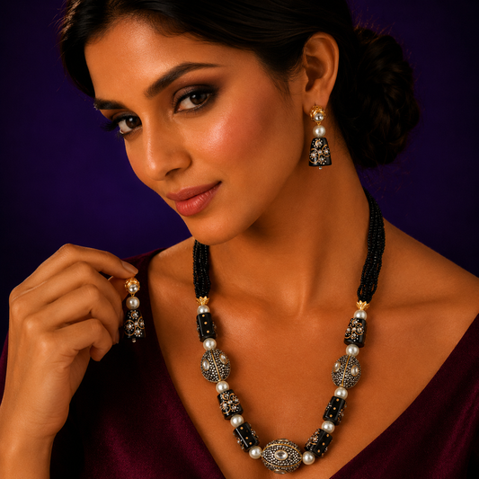 Jaipur Mala Black Oynex Semi Precious Beads