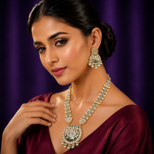 Long Sunheri Kundan Raanihaar Necklace for woman