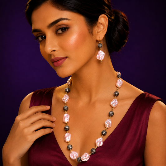 Tarannum Mala Necklace In Pink Duzy Stone