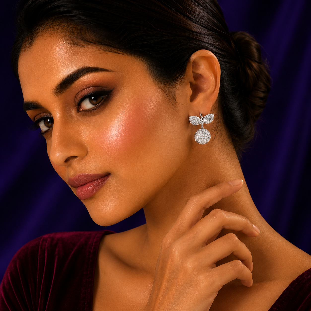 Cherry With Leaf In Invisible Setting Earring for woman