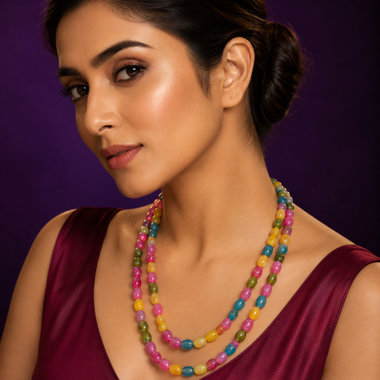 Multicolour monalisa beads double  layered necklace mala for women