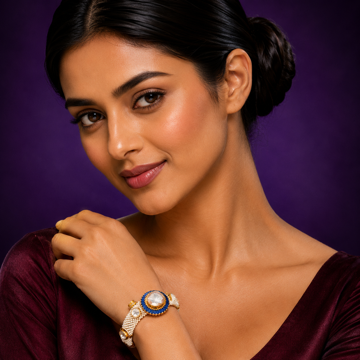 Polki With Pearl Bracelet in blue for woman