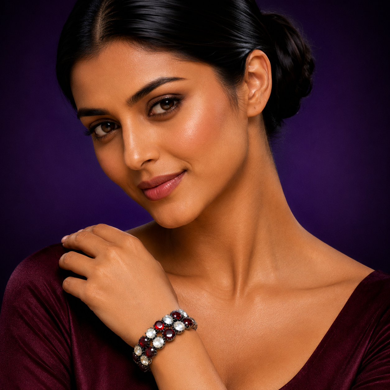 Victorian With Pota Stone Bracelet in maroon for woman