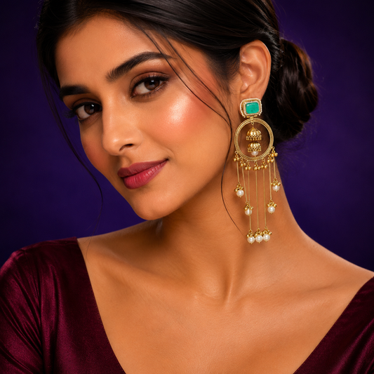 Gold Plated Mint Kashmri Earrings
