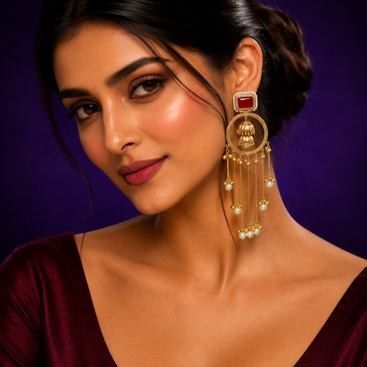 Gold Plated Red Kashmri Earrings