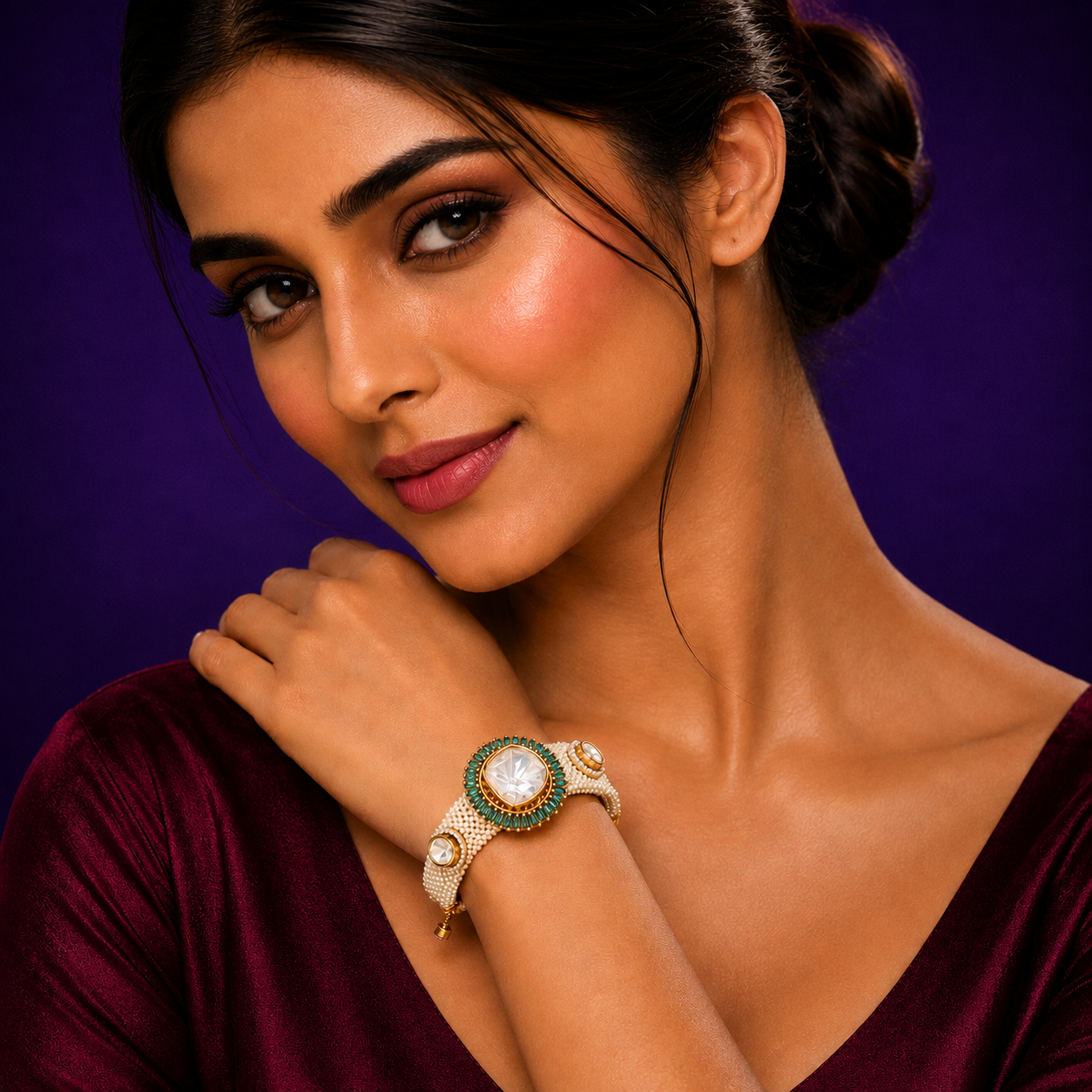 Polki With Pearl Bracelet in green for woman