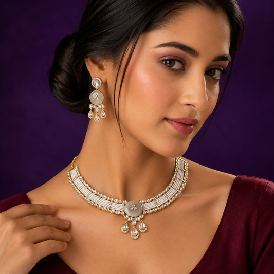 Sunheri Kundan Pearl Necklace