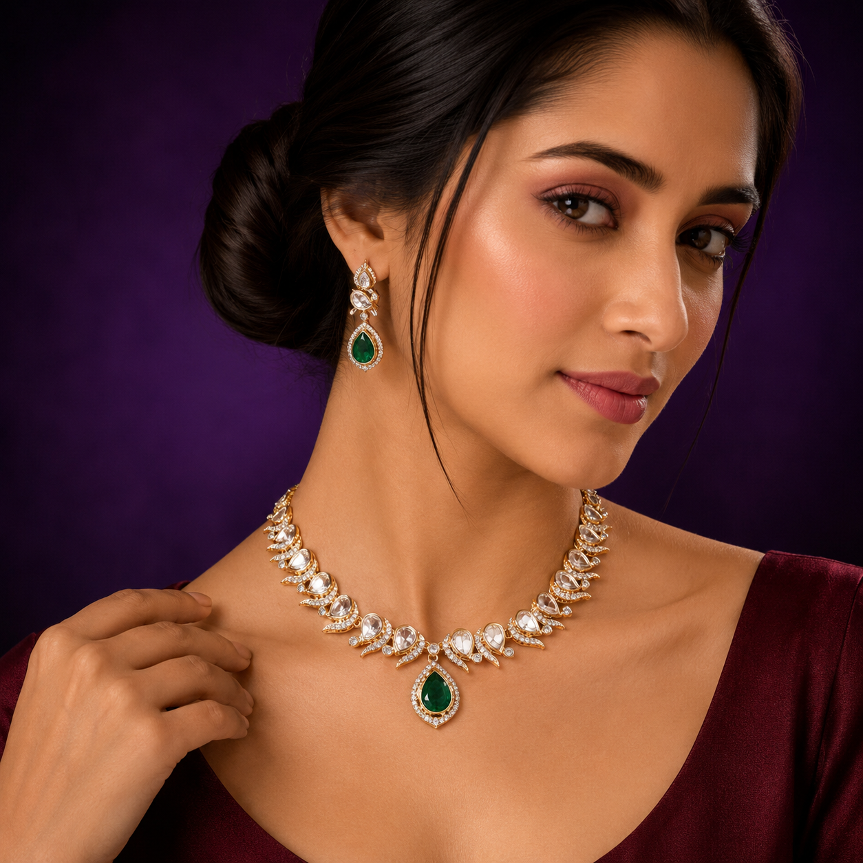 Sleek Sunheri Kundan Green Necklace