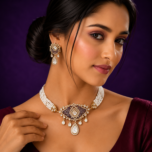 Lavender Polki Gold Plated Choker