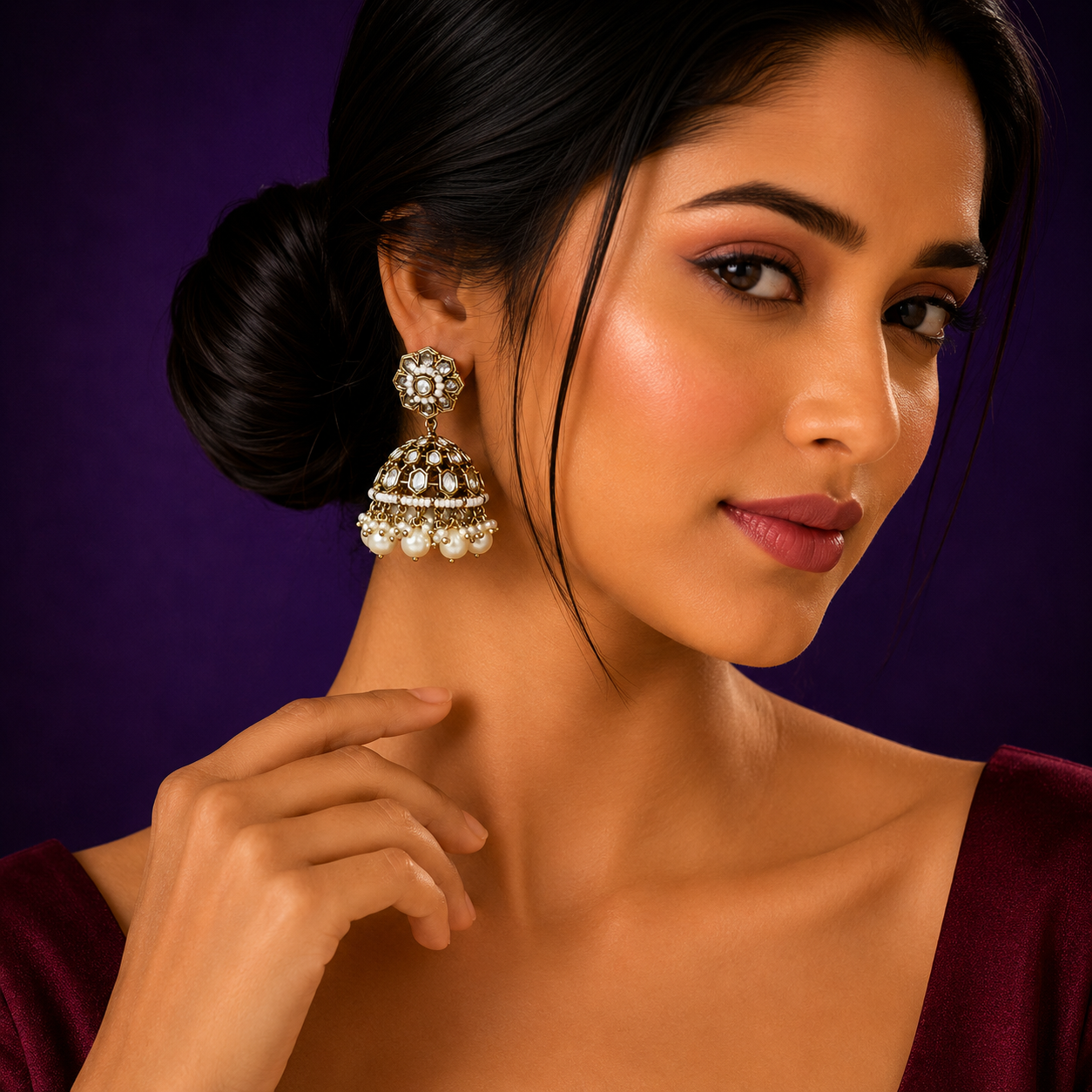 Mehandi Polish Kundan Jhumka