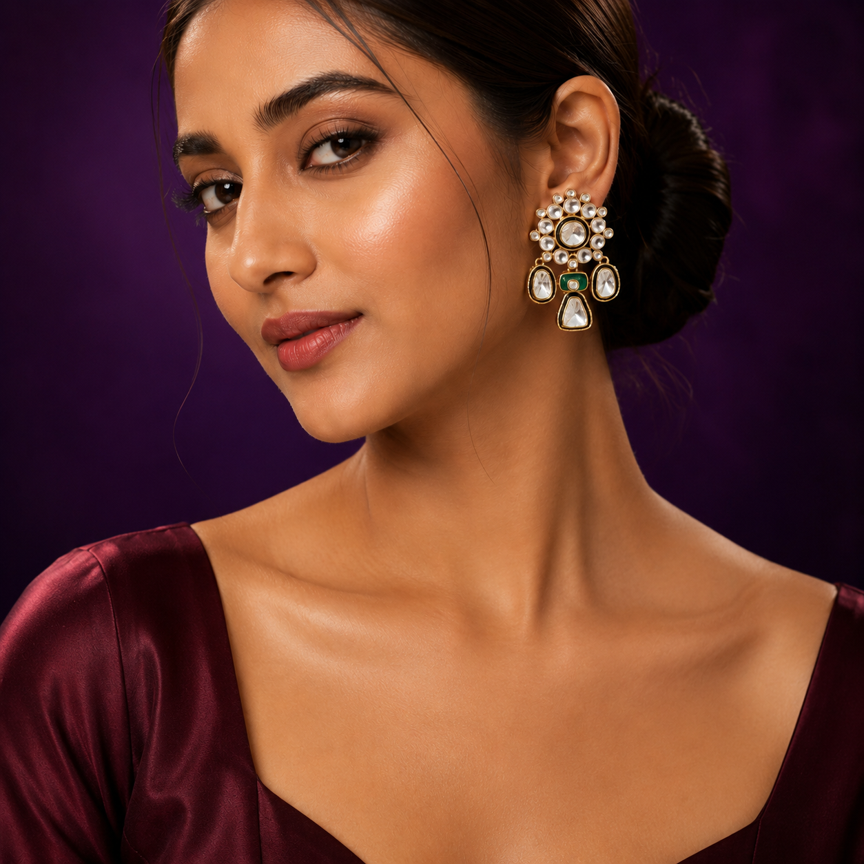 Floral Mosanite Earring in gold