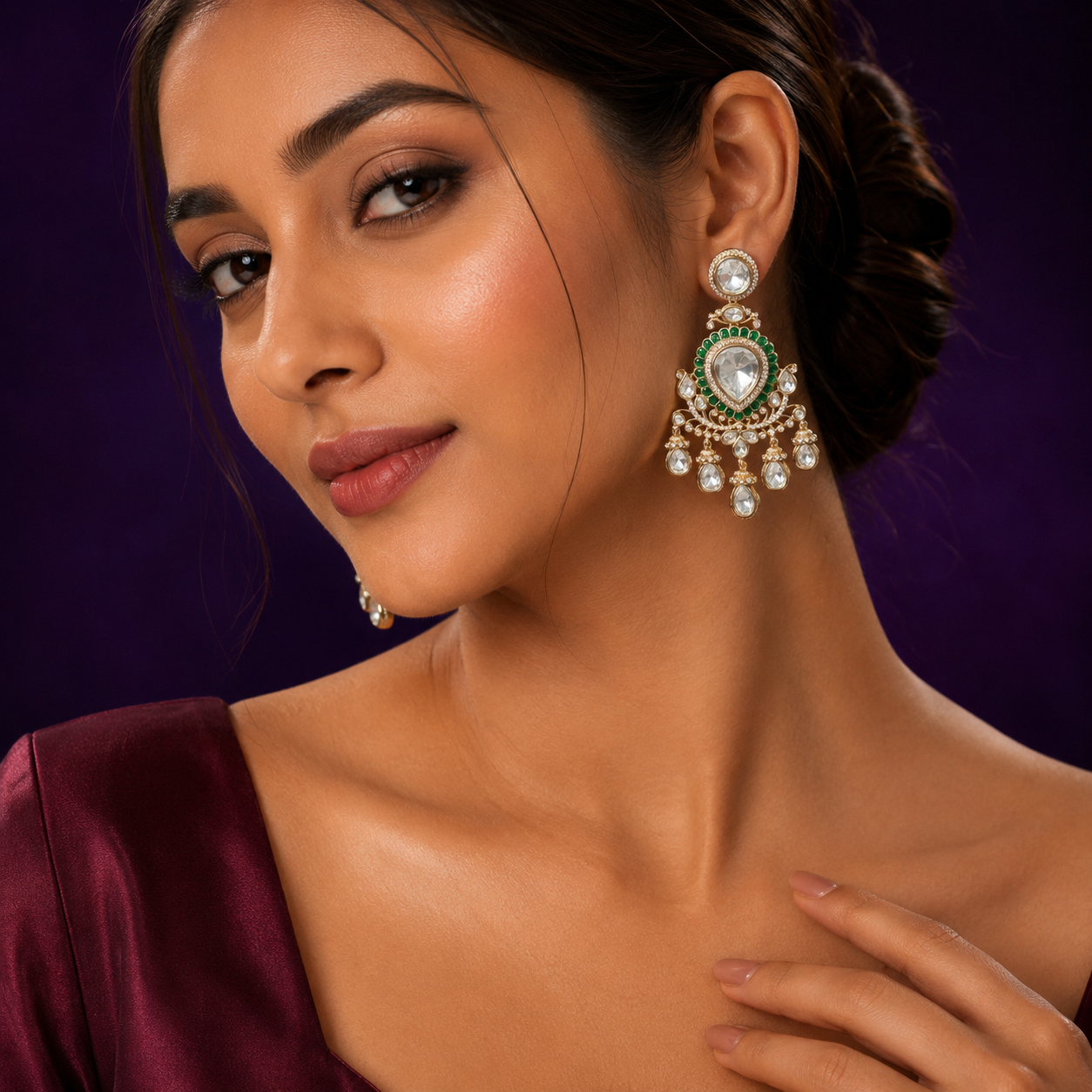 Apoxy Green Kundan Earrings