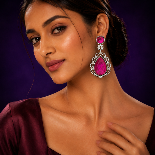 Victorian Finish Fusia Doublets Long Earrings