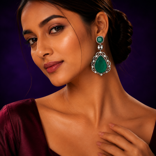 Victorian Finish Green Doublets Long Earrings
