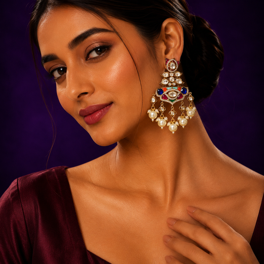 Navratan Gold Plated Jadau Earrings
