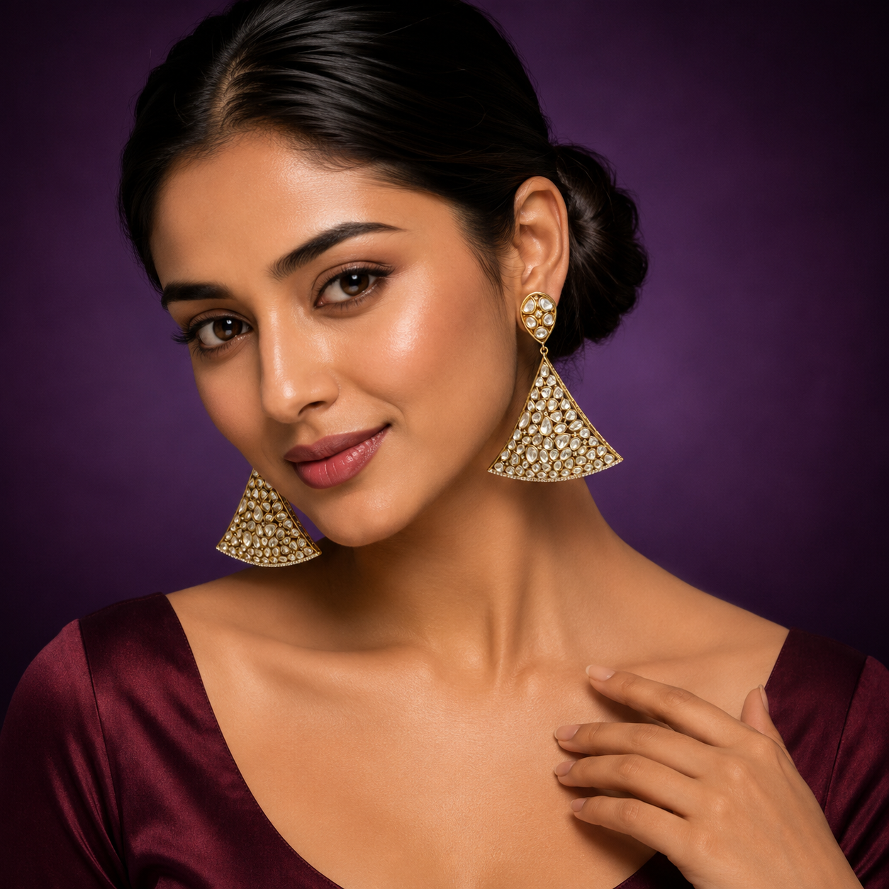 Samosa Polki mossanite Earrings