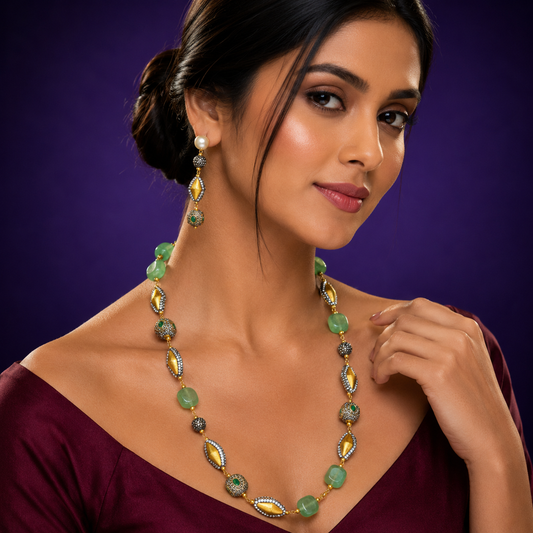 Jaipur Mala Mint and Gold Semi Precious Beads