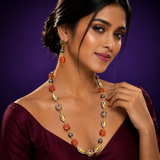 Jaipur Mala Orange and Gold Semi Precious Beads