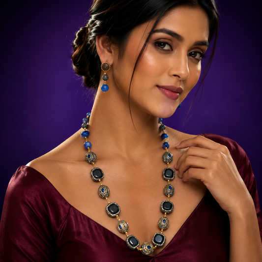 Jaipur Tanjore Mala Black Semi Precious Beads