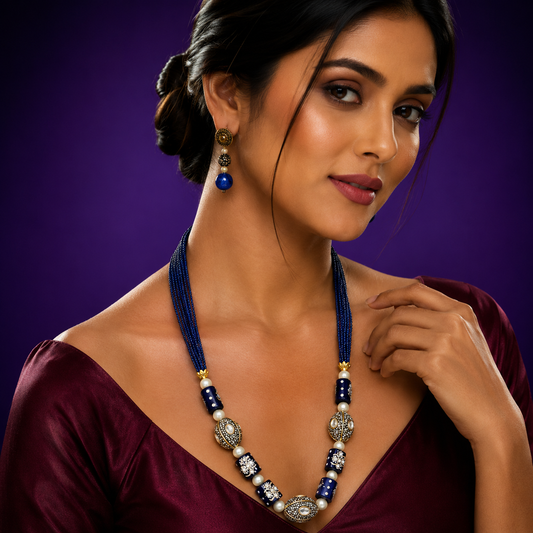 Jaipur Mala Blue Oynex Semi Precious Beads
