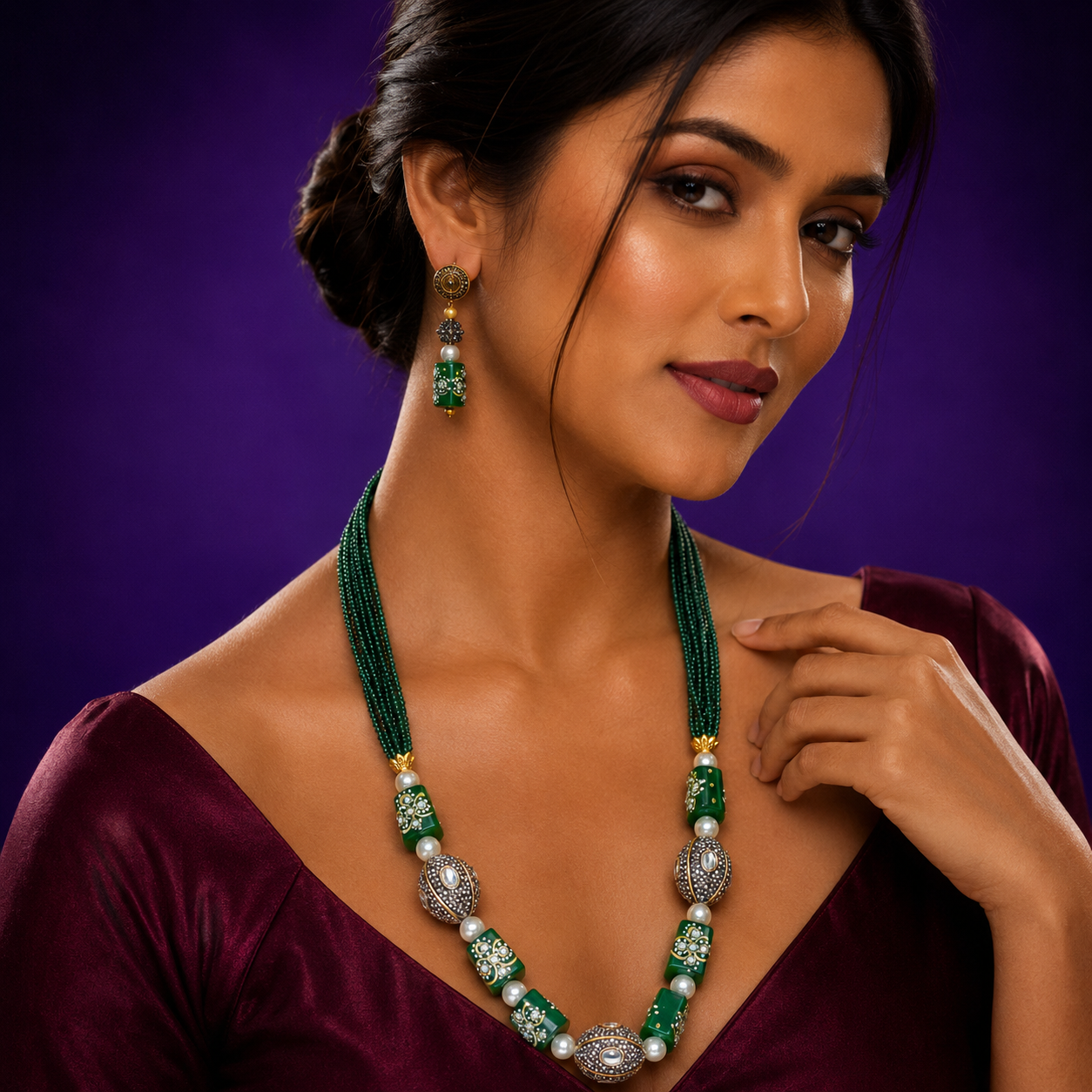 Jaipur Mala Green Oynex Semi Precious Beads