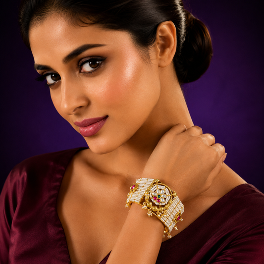 Pearl With Paachi Kundan Kada for woman