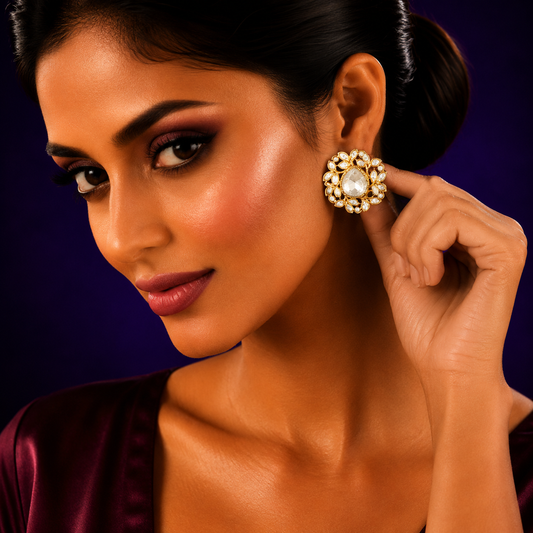 Leafy With Centre Polki Oversized Stud for woman