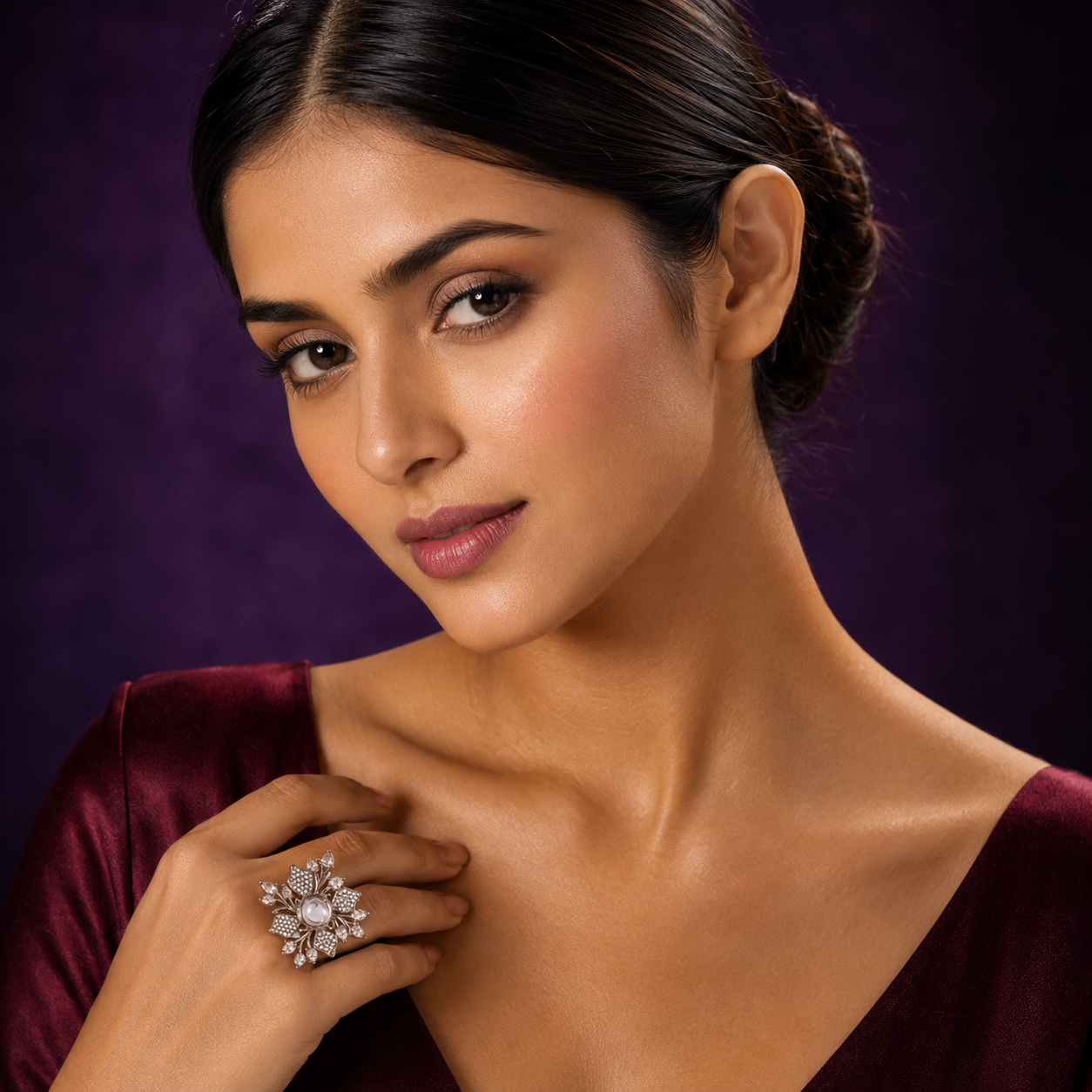 Leafy With Pearl CZ Ring for woman