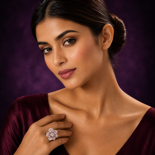 Floral Channel Setting Ring For woman