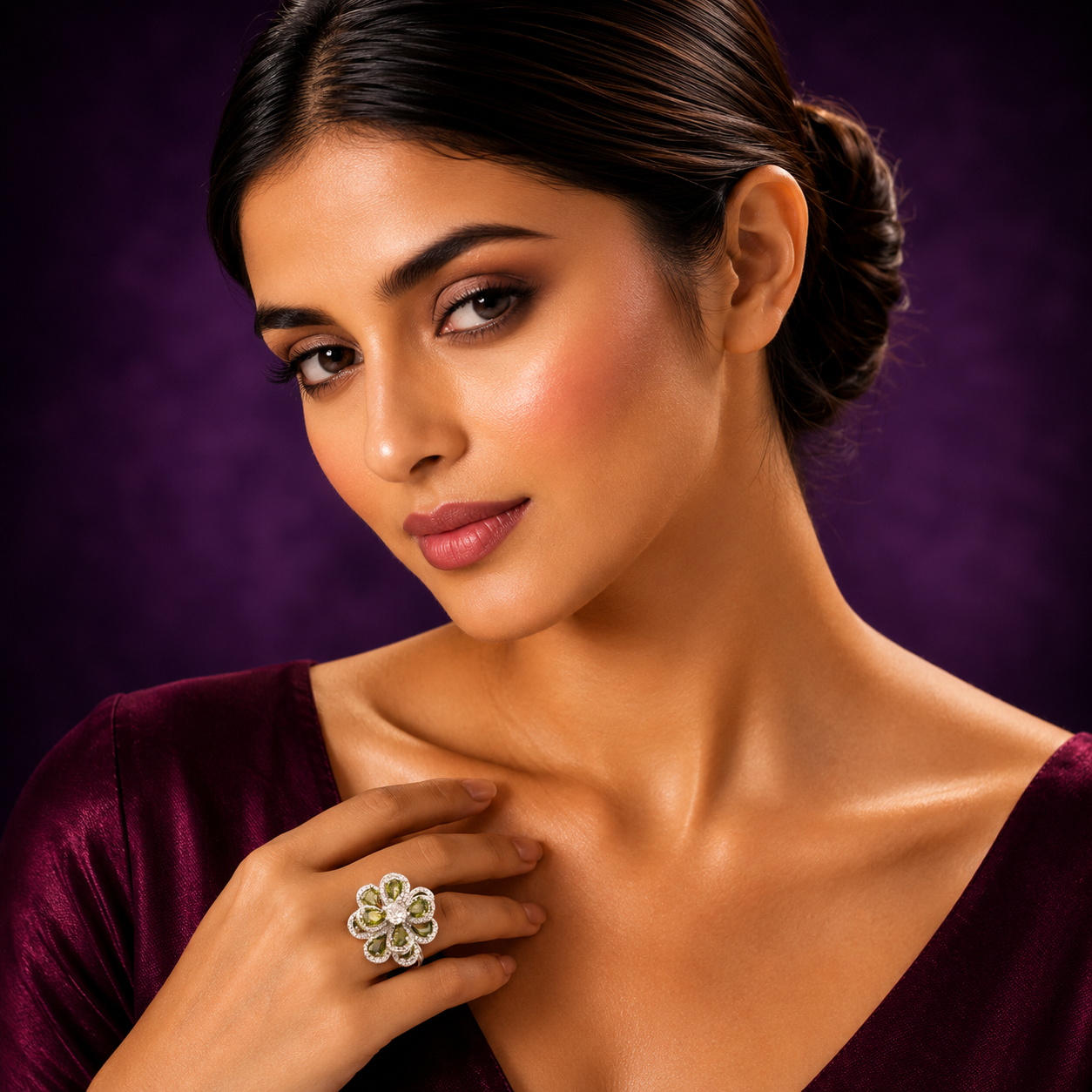 Floral Channel Setting Ring For woman