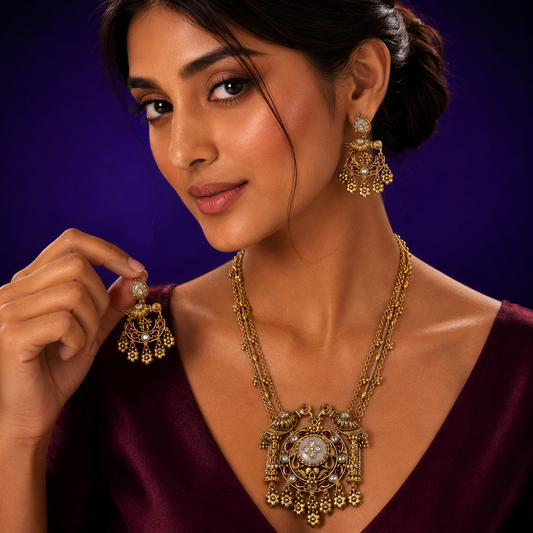 Mop Long Rajwadi Necklace for woman