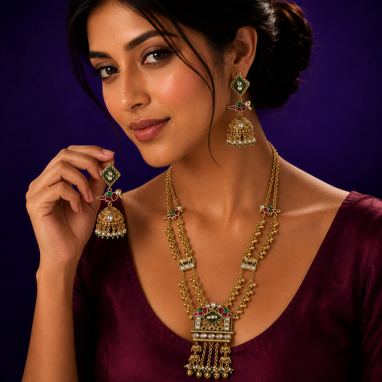 Peacock Gold Plated Heritage Long Necklace