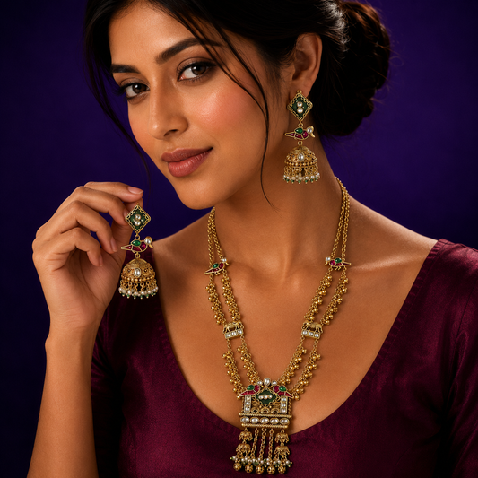Peacock Gold Plated Heritage Long Necklace