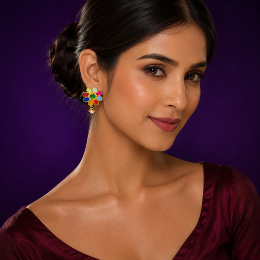 Navratan Gold Plated Earrings