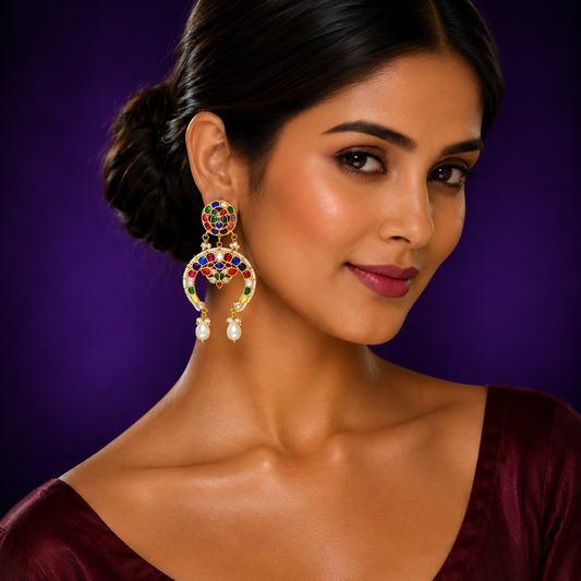 Jadau Multicolored Chandbali Earring