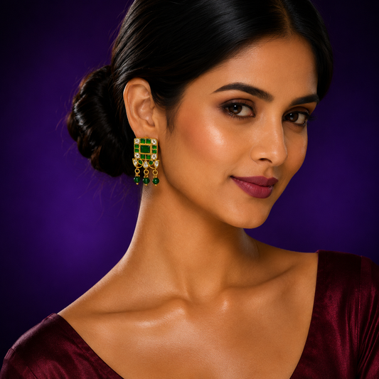 Green Jadau Kundan Studs